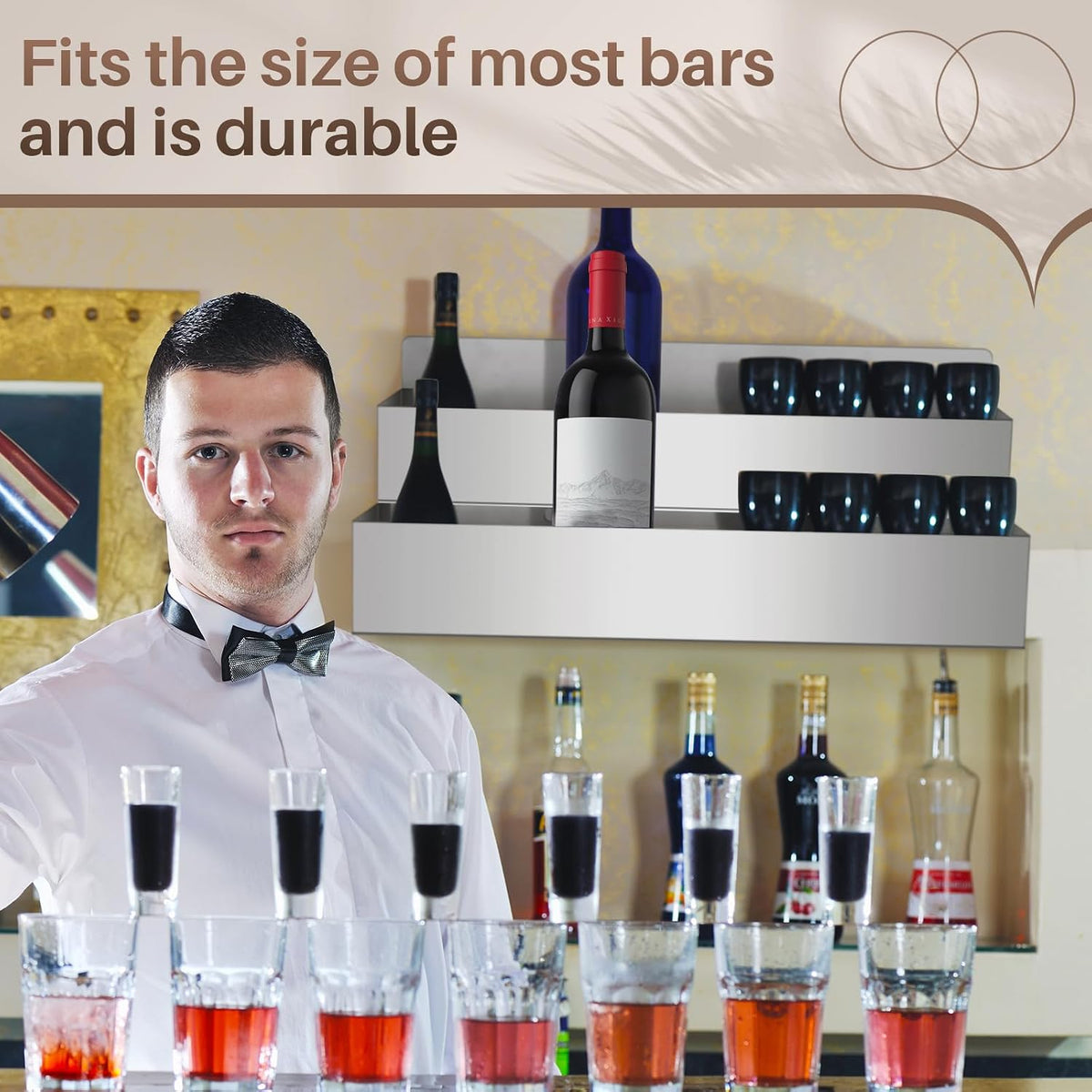 22 Inch Double Tier Single Speed Rail Stainless Steel Liquor Bottle Holder Speed Holder for Syrup Bottles Wall Mount
