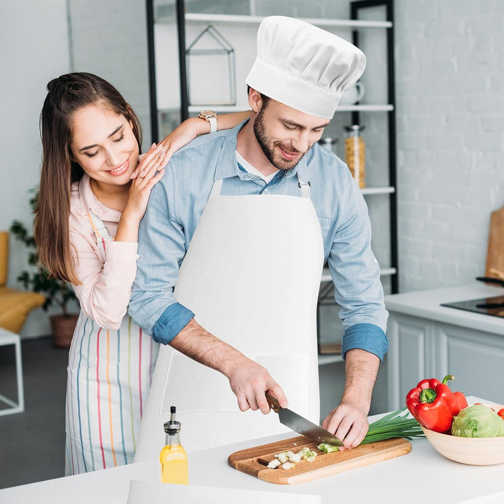 Chef Apron and Hat Set, Chef Hat and Kitchen Apron with Front Pockets for Adult