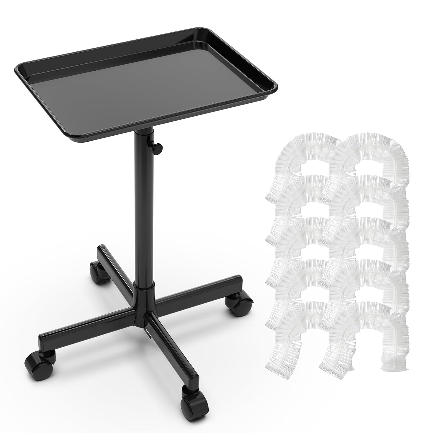 Rolling Salon Tray, Mobile Styling Station with Wheels Aluminum Rolling Tray Trolley for Salon Essentials, Adjustable