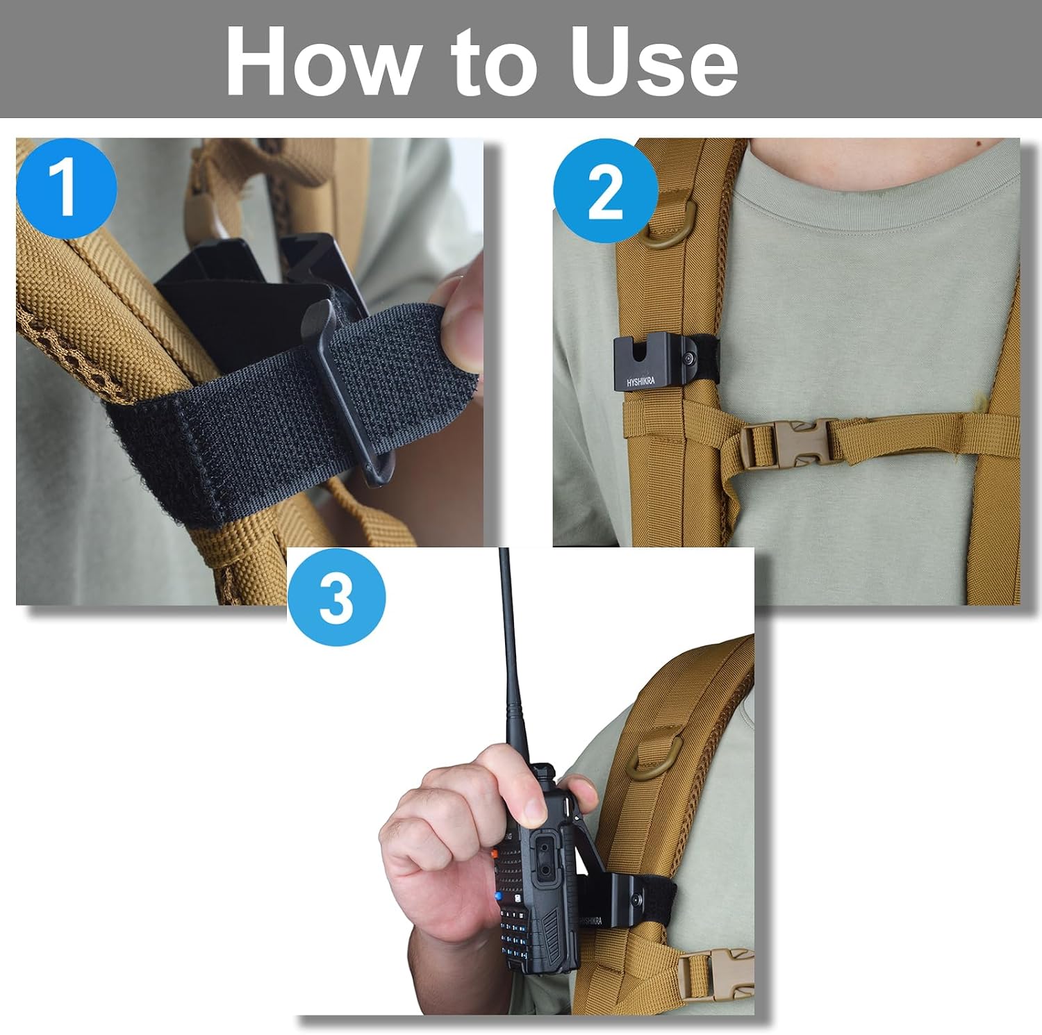Universal Two-Way Radio Mount for Backpacks & Shoulder Straps - Heavy-Duty Hook and Loop Design for Baofeng Kenwood