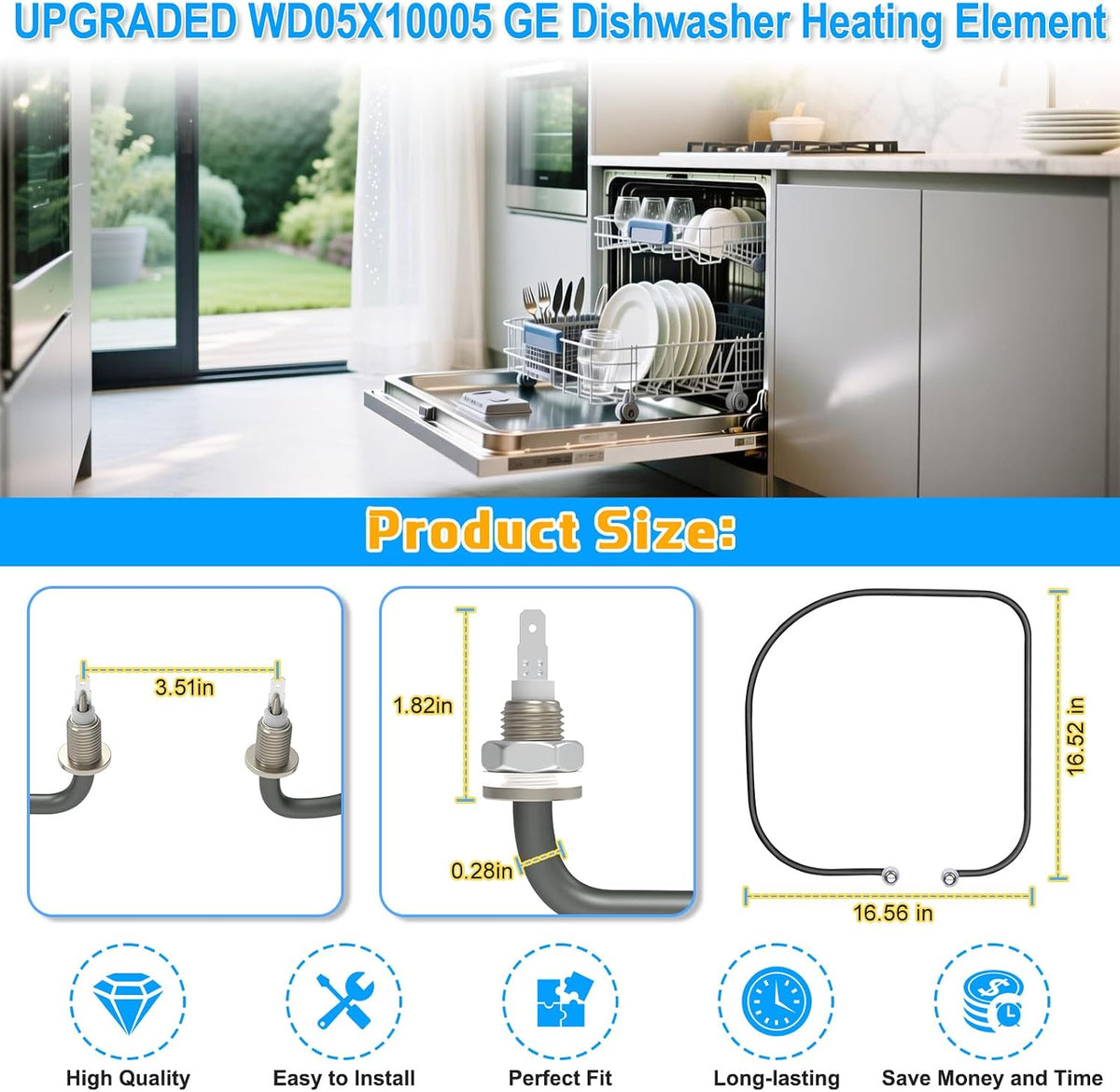 UPGRADED WD05X10005 WD5X10010 Dishwasher Heating Element Compatible with GE Dishwasher Parts WD5X10005 1472685 Fits General Electric Dishwasher Heating Element GDWF100R10WW GHDA480N10BB Heat Element