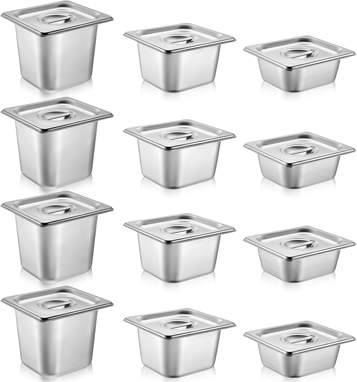 12 Pack 1/6 Size Stainless Hotel Pans with Lids
