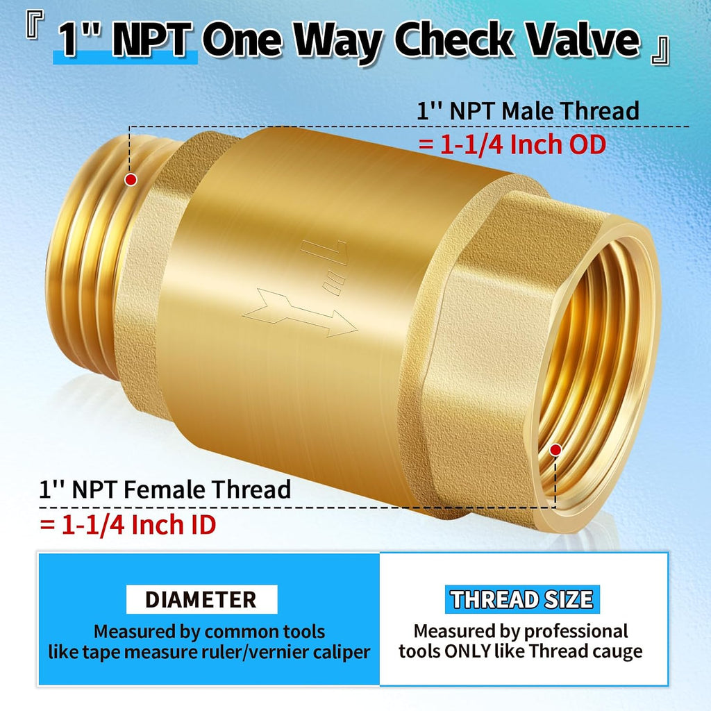 Boltigen 1" Brass Check Valve, NPT Spring One-Way Backflow Preventer