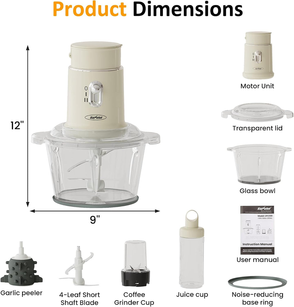 4-in-1 Electric Food Chopper & Small Food Processor, Meat Grinder, Garlic Peeler & Juicer, 2-Speed Mini Food