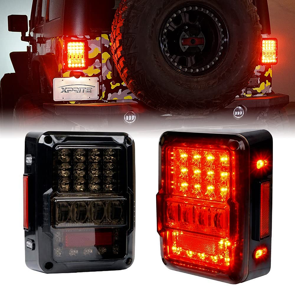 4D Smoked LED Tail Lights Compatible with 2007-2018 Jeep Wrangler JK