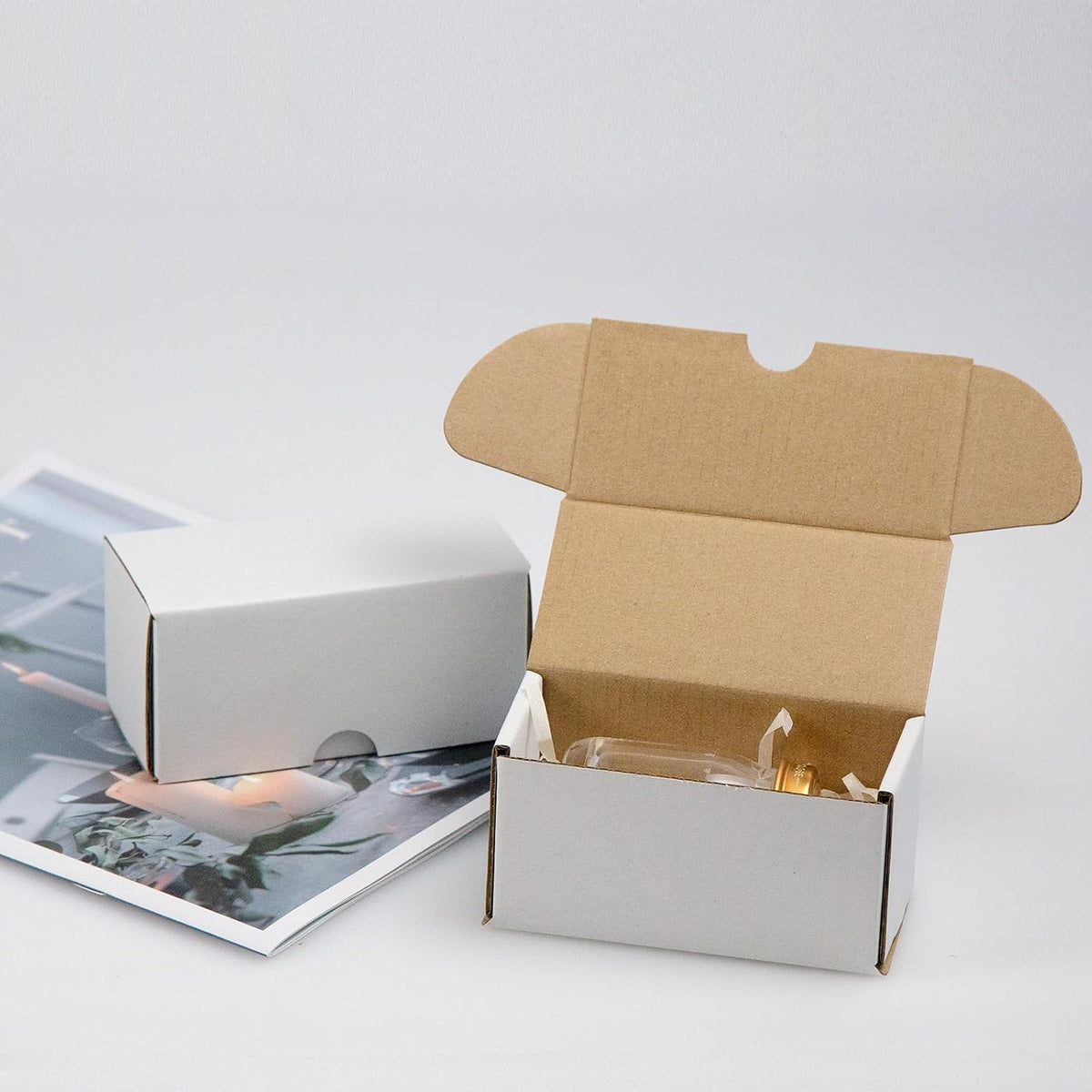4.6x2.2x2.2 Inches Shipping Boxes Set of 50, White Corrugated Cardboard Box Literature Mailer for Packing Small
