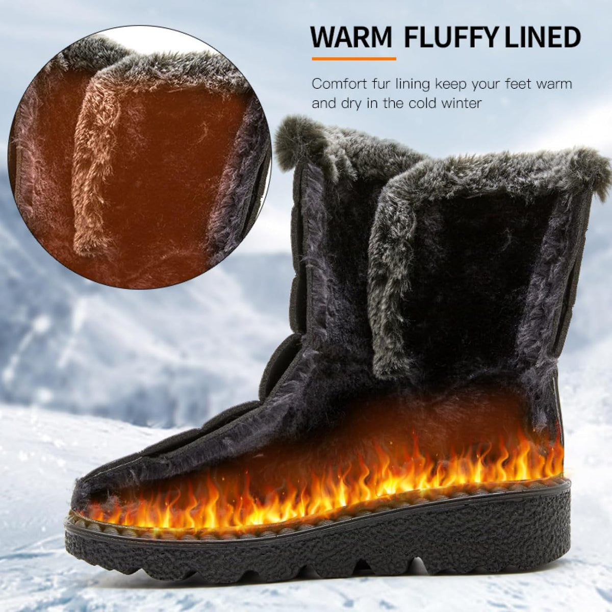 Warm Snow Boots for Women Waterproof Non-Slip Ankle Bootie Lightweight Mid Calf Warm Fur Lined Boots Winter Shoes for