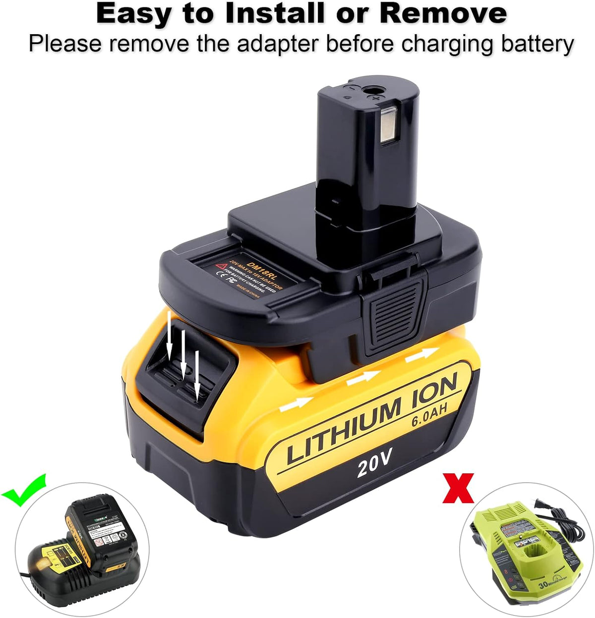 Biswaye DM18RL Battery Adapter Compatible with Ryobi 18V One+ Tools