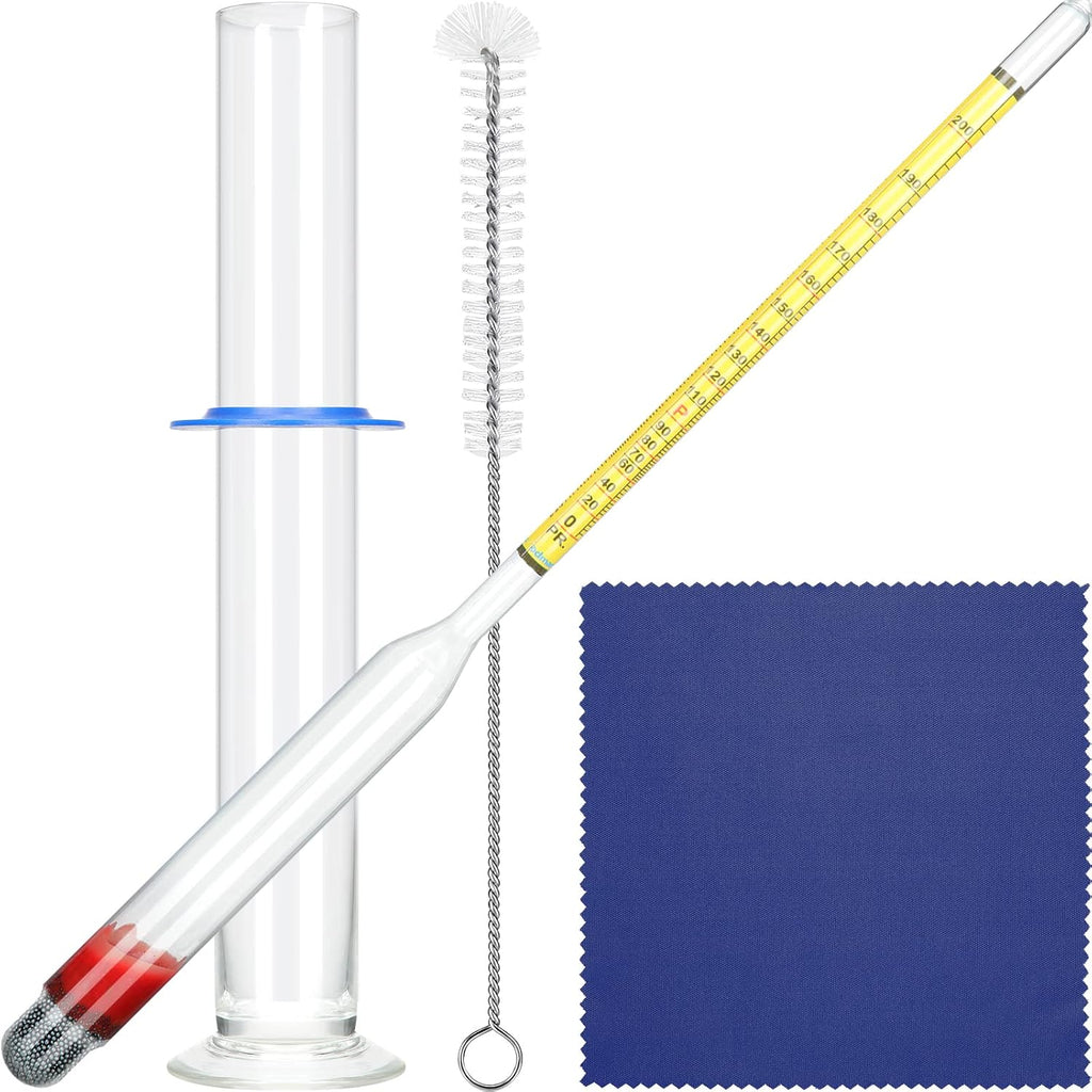 Hydrometer Alcohol Meter Test Kit 0-200 Proof with Glass Cylinder, Brush and Dust Cloth, Distilling Moonshine