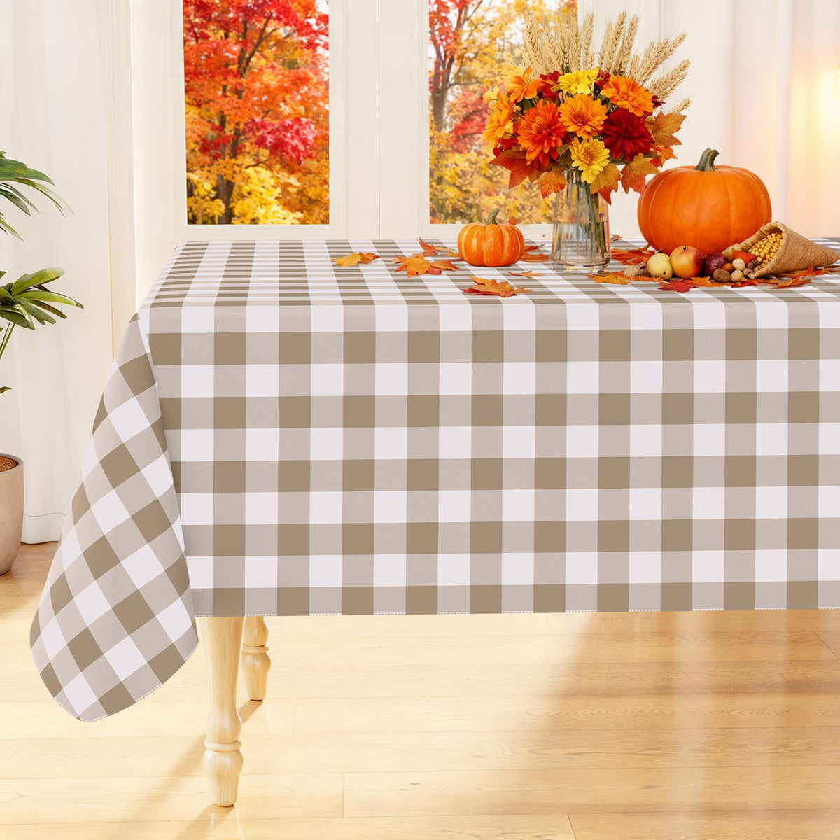 Fall Tablecloth, Flannel Backed Vinyl Table Cloth, 60"x84"