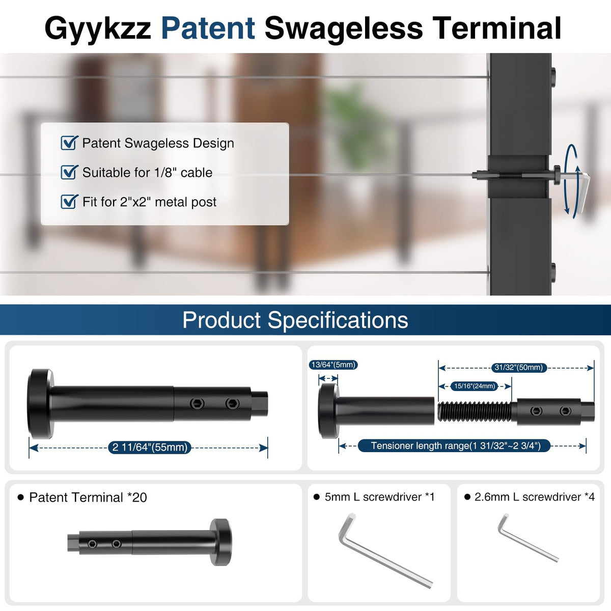 [Patent] Gyykzz 20 Pack Black Swageless Invisible Cable Railing Hardware