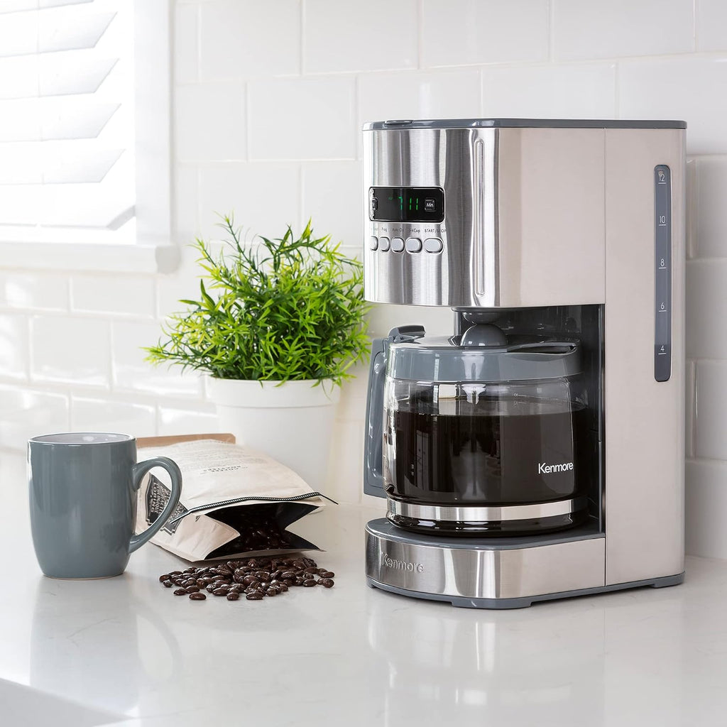 Kenmore Drip Coffee Maker - 12 Cup Programmable Cafe Machine With Glass Pot, Regular & Bold Brew, Auto Shut Off Large