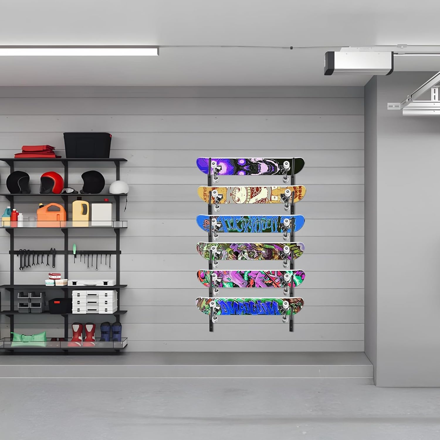 Skateboard Rack-6-Tier Skateboard Wall Mount & Snowboard Rack –Snowboard Wall Mount – Space-Saving Multi-Functional