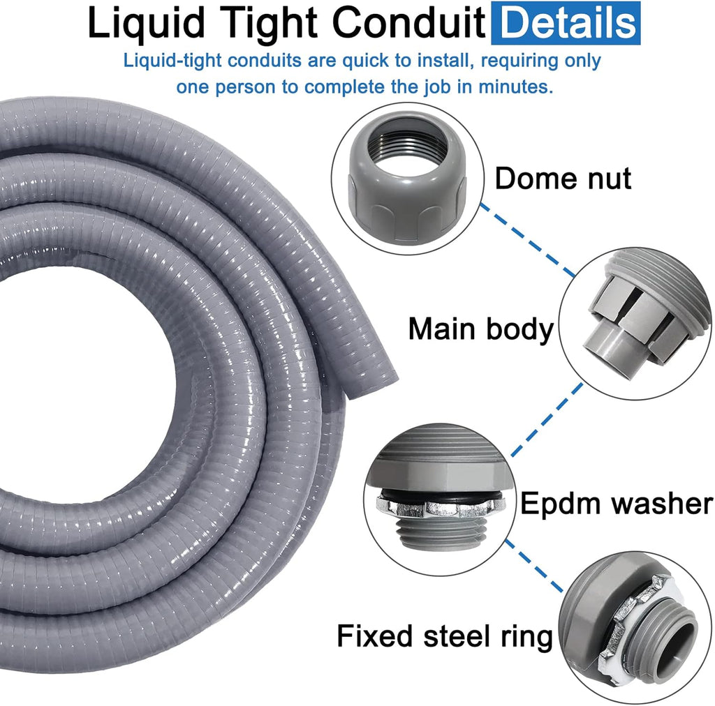 Liquid-Tight Conduit and Connector Kit 1/2 Inch 25 Ft,Flexible Non Metallic Liquid Tight Electrical Conduit UL