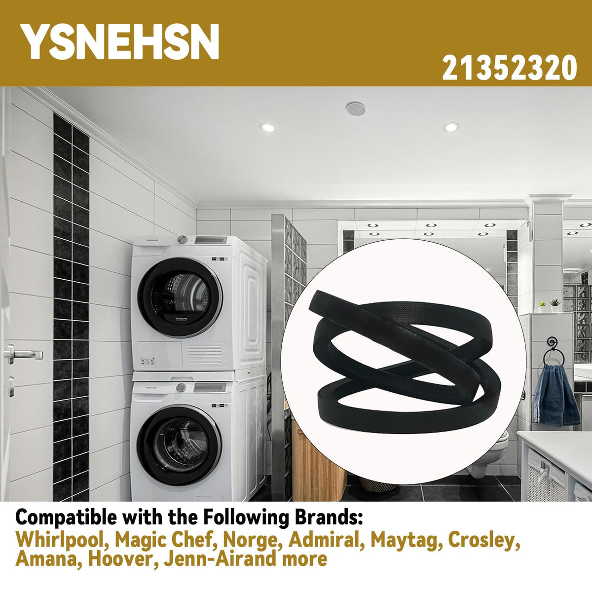 2 Pack 21352320 Washer Drive Belt Fits for Whirlpool, Kitchen Aid, Admiral, Amana, Estate, Jenn-Air and Other Brand Replaces 21001478 WP21352320 WP21352320VP PS11738882 AP6005822 35-2073 (3/8" x 51")