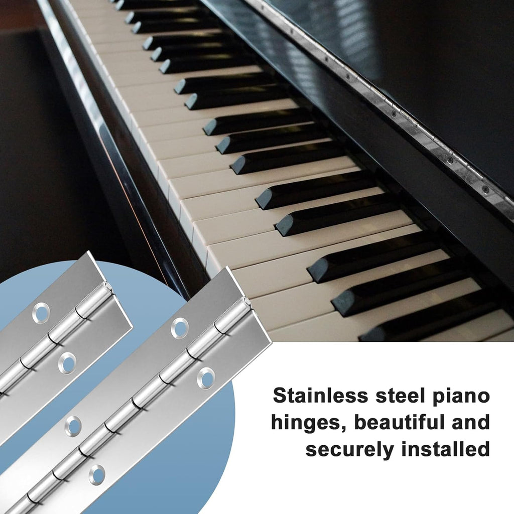 2 Pcs Piano Hinge, 12 Inch Stainless Steel Hinges with 24 Screws