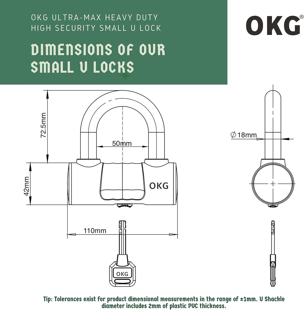 Small U Lock - 4 Keys, Heavy Duty 18mm Hardened Alloy Steel Shackle - Anti-Cut/Anti-Pry Security Chain Lock for