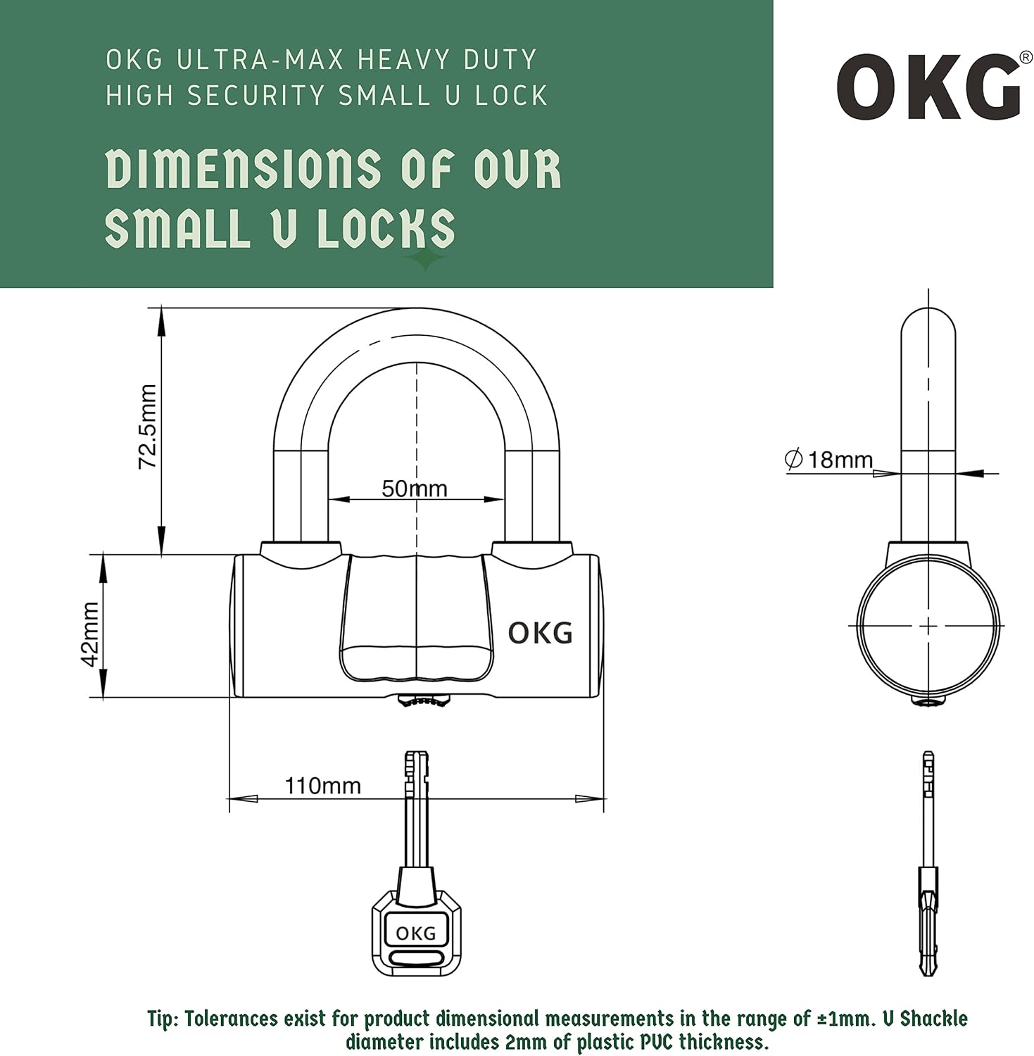 Small U Lock - 4 Keys, Heavy Duty 18mm Hardened Alloy Steel Shackle - Anti-Cut/Anti-Pry Security Chain Lock for