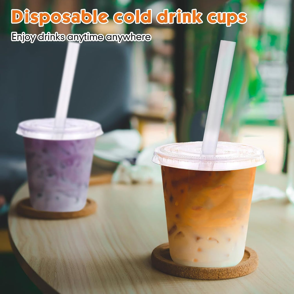 25 Sets Clear Plastic Cups with Lids, Straws and Stickers,14 oz