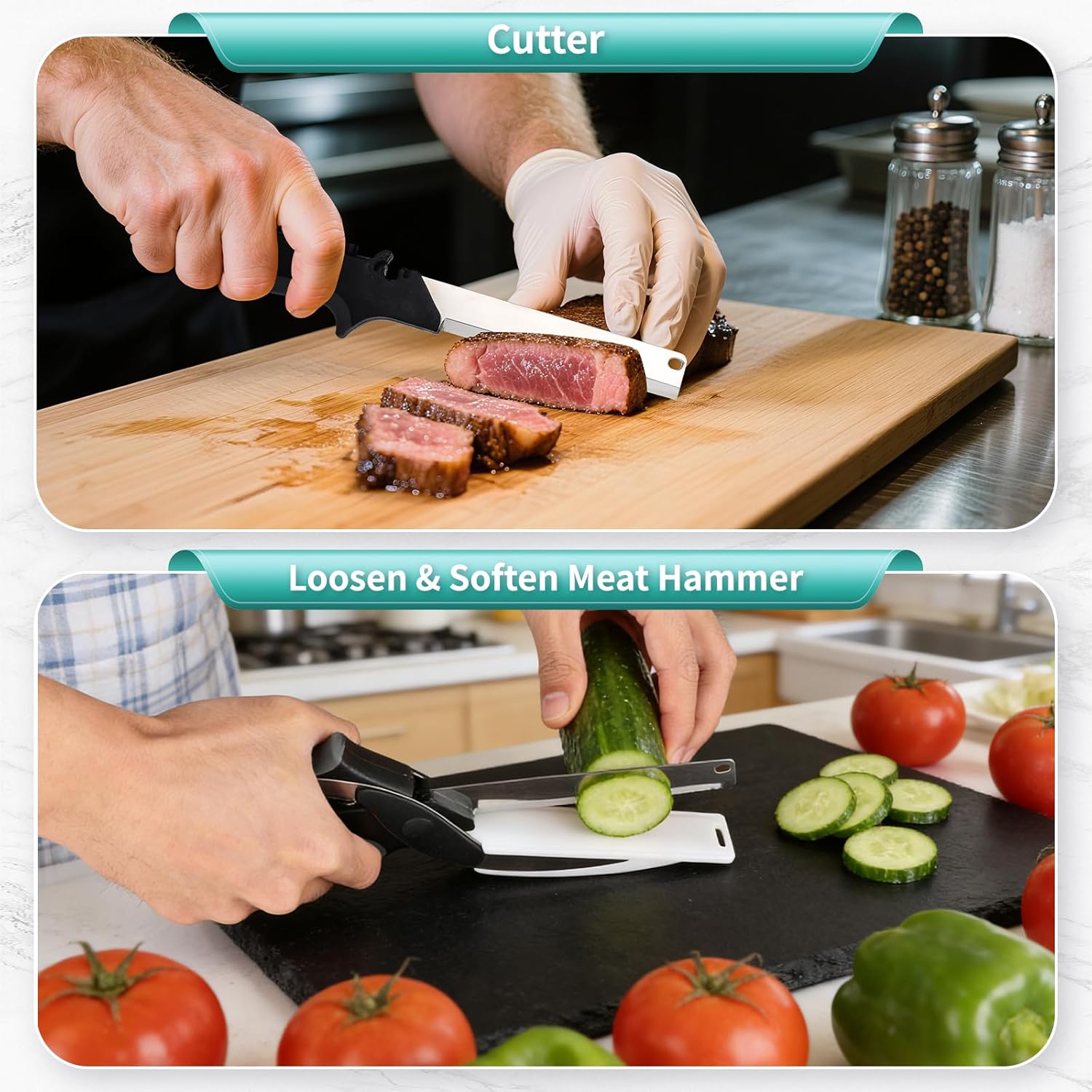 Professional 8-Inch Kitchen Shears with Built-in Cutting Board - Multi-Purpose Kitchen Scissors for Vegetables