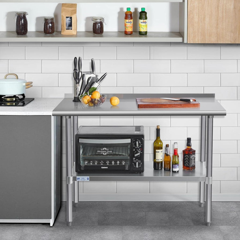 Hally Stainless Steel Table for Prep & Work 24" x 48" with Backsplash NSF