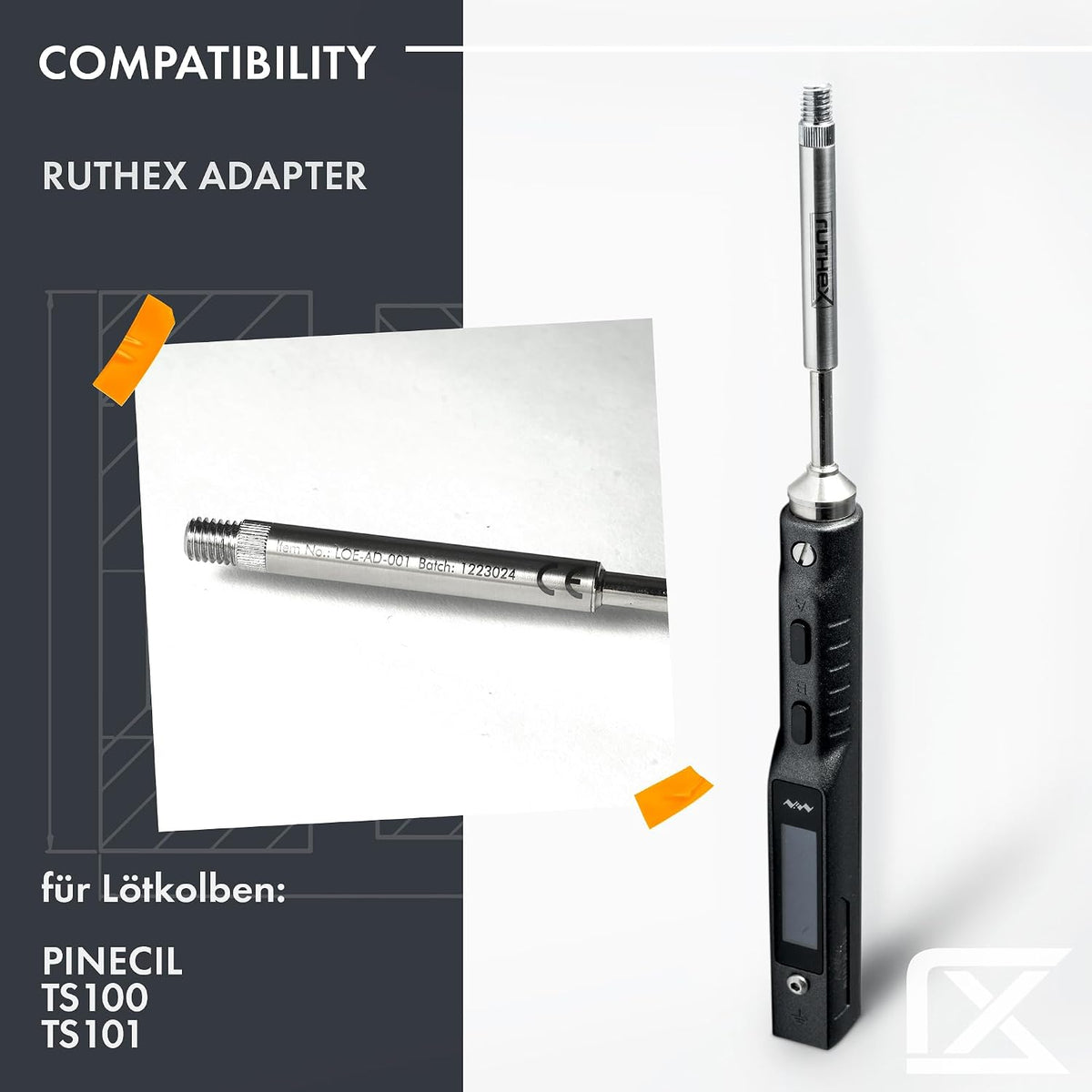 ruthex 1 x Soldering Tip Adapter for TS100 / TS101 / Pinecil Series for ruthex Soldering Tips LOE-SET-012 for Inserting Threaded Inserts in 3D Printing