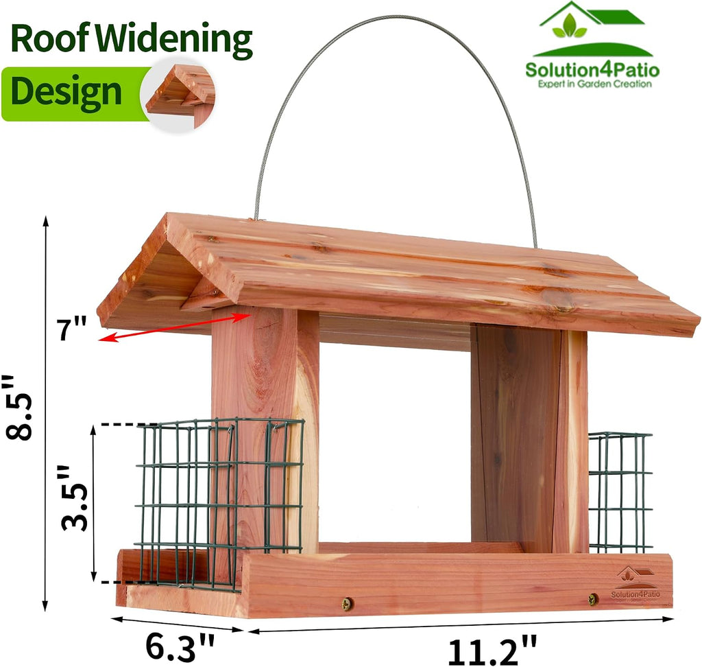 Solution4Patio Squirrel-Proof Cedar Hopper Bird Feeder, Dual Suet Holder