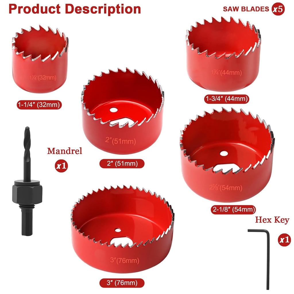 7-Piece Hole Saw Kit with Mandrel for Softwood and PVC