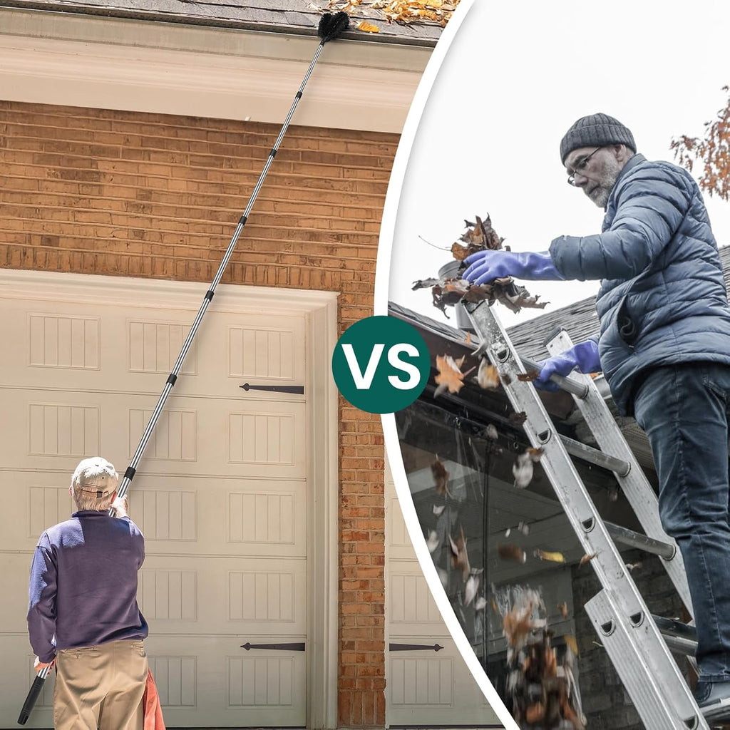 10.5FT Gutter Cleaning Brush with Adjustable Pole - No Ladder, Professional Long Reach Gutter Brush with Replaceable