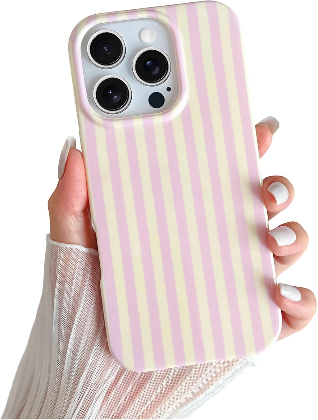for iPhone 16 Pro Case Cute Striped Phone Case Soft TPU Slim Shockproof Phone Cover for Women Girls, Pink and Yellow