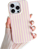 for iPhone 16 Pro Case Cute Striped Phone Case Soft TPU Slim Shockproof Phone Cover for Women Girls, Pink and Yellow