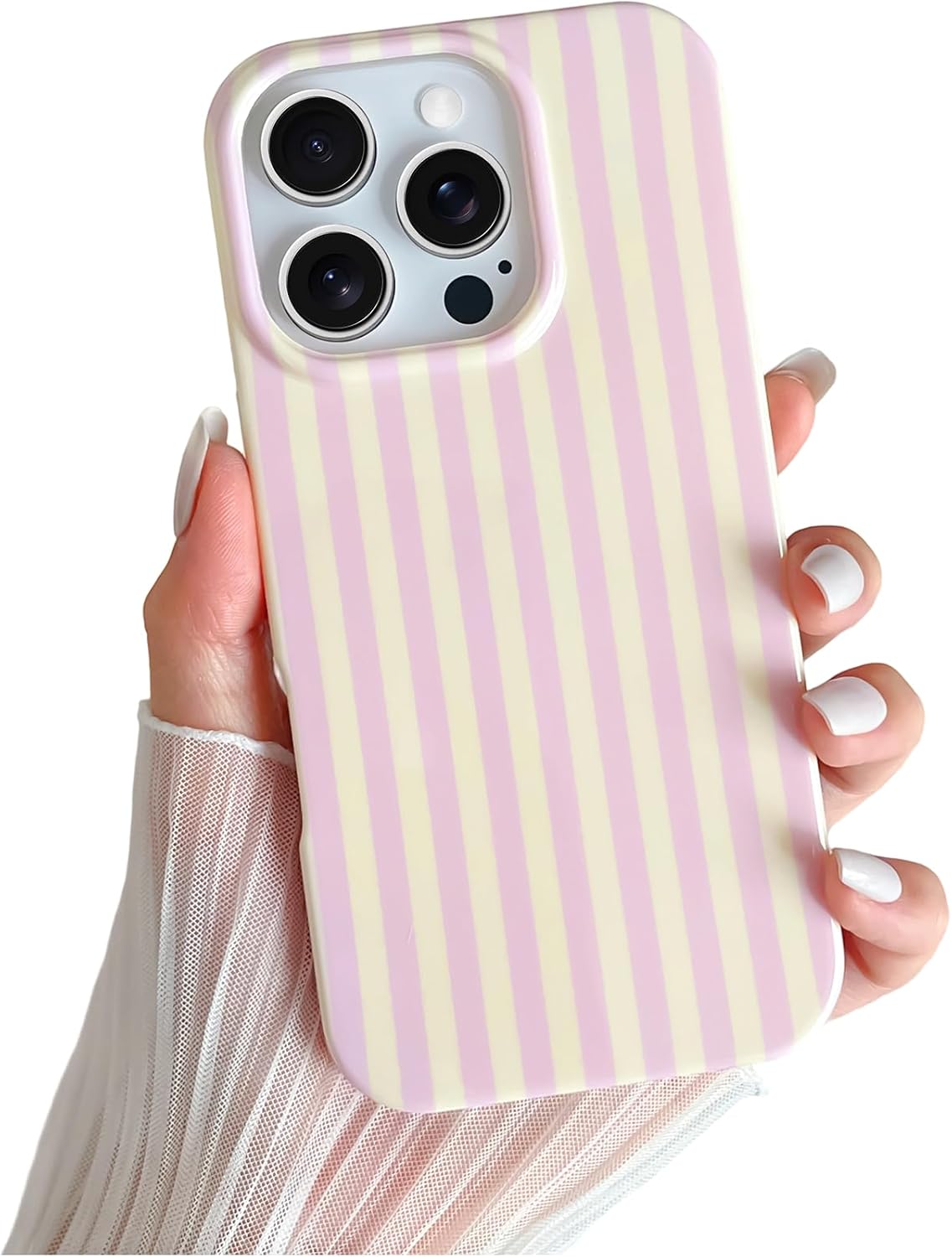 for iPhone 16 Pro Case Cute Striped Phone Case Soft TPU Slim Shockproof Phone Cover for Women Girls, Pink and Yellow
