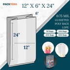 12" X 6" X 24" Gusseted Poly Bags Clear LDPE 0.75 Mil Thickness (Pack of 100) Open Top Food Safe Flexible Plastic