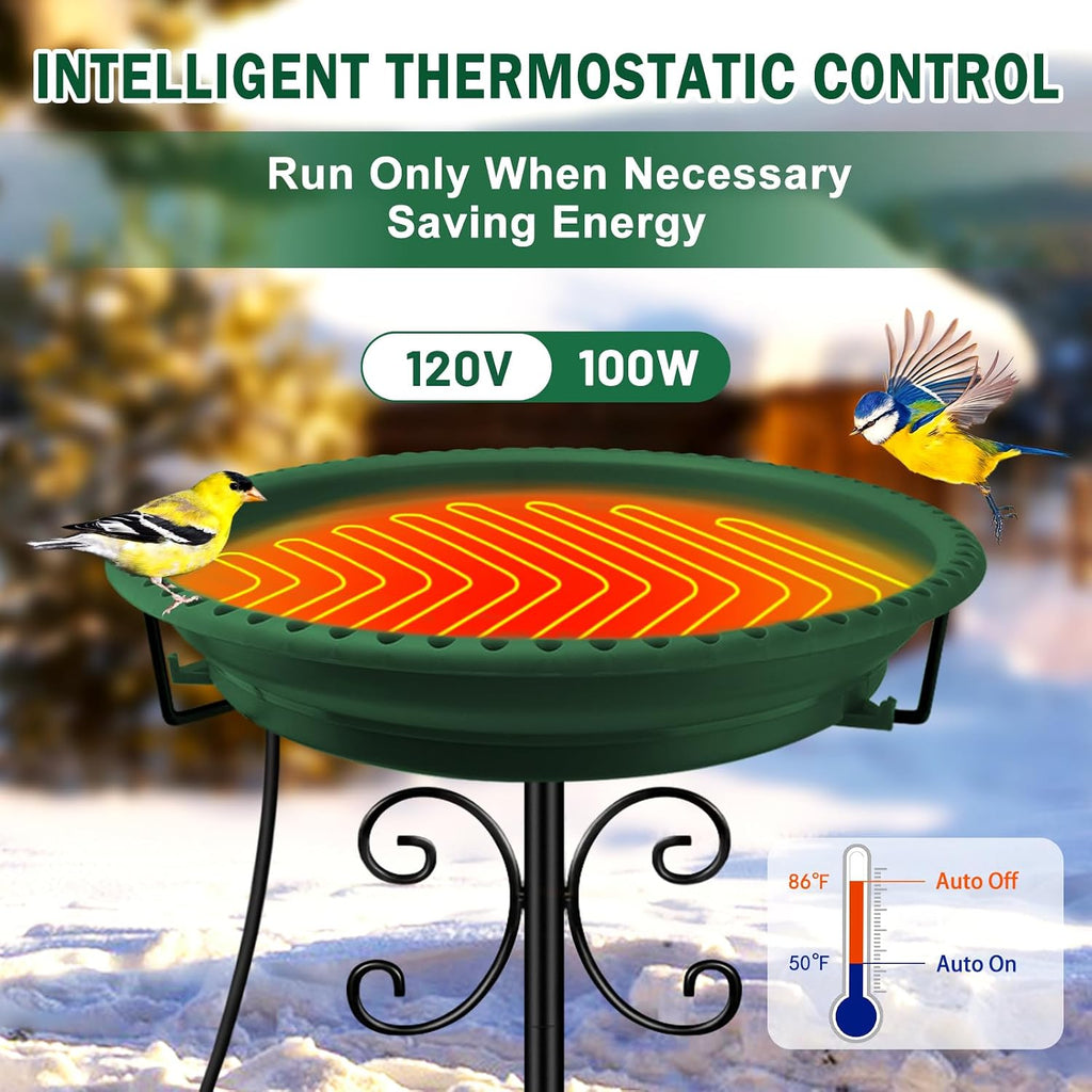 100W Heated Bird Baths for Outdoors, Winter Heated Birdbath, Green