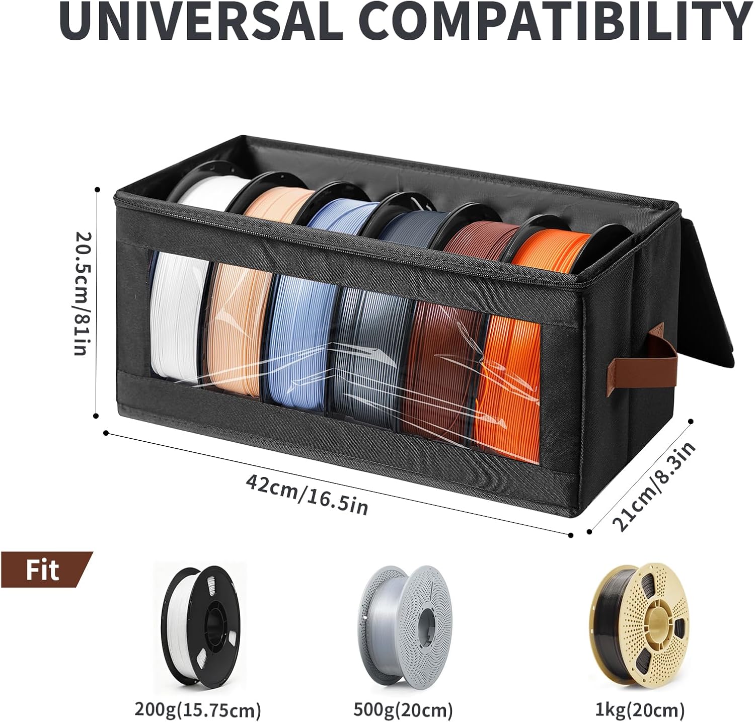 Filament Storage Box, 4 Pack Filament Container for 3D Printing | Holds 24 Rolls, Includes Desiccants, Zippered Lid