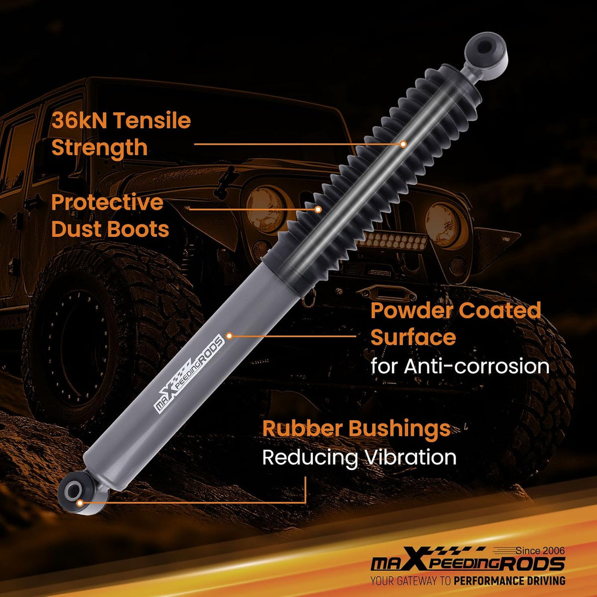 maXpeedingrods 2-5" Rear Shocks for Jeep Wrangler YJ 4WD 1987-1995