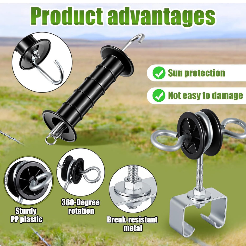 Electric Fence Gate Handle Kit T Post Insulator Spring Gate Handle Set for Horse Cattle Farm Fencing Easy Install