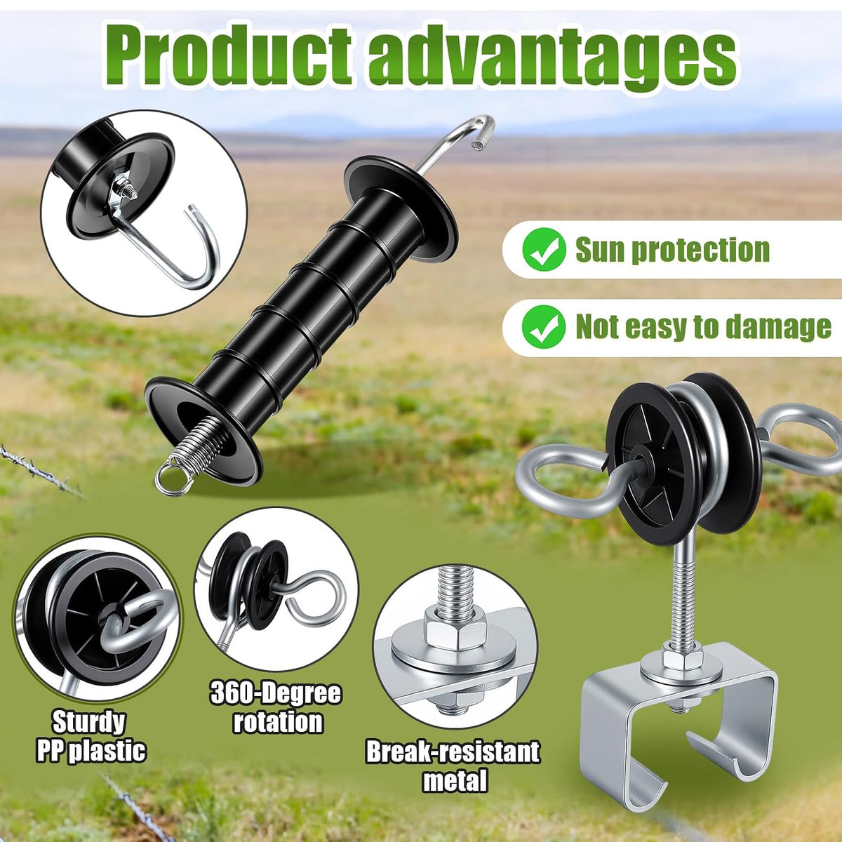 Electric Fence Gate Handle Kit T Post Insulator Spring Gate Handle Set for Horse Cattle Farm Fencing Easy Install