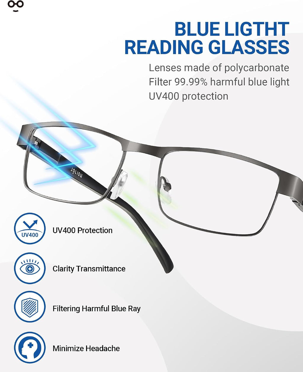 5PCS Reading Glasses Men 2.00 Blue Light Blocking Readers | Lightweight metal thin frame for computer work and reading