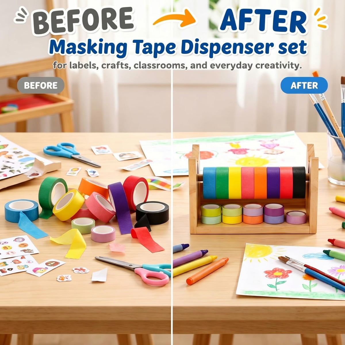 9 Pcs Cat Masking Tape Dispenser with Colored Tape,Pine