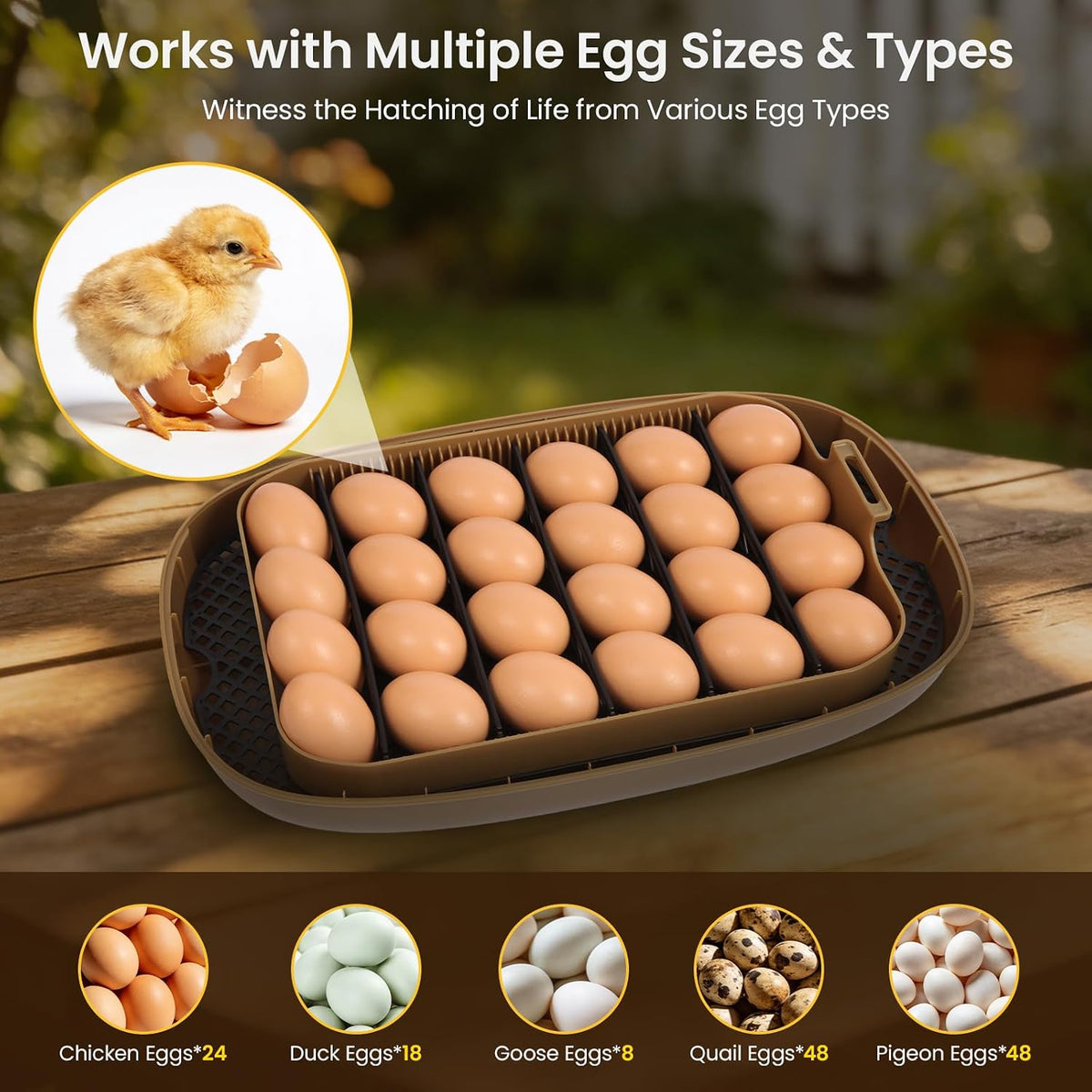 24-Egg Incubator: Auto Egg Turner, Precise Temp Control, Auto Water Refill, Candler | 360° Full Clear View | Fits