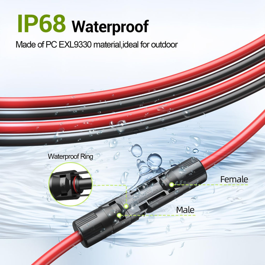 30FT 10AWG Solar Extension Cable, 10 Gauge Solar Panel Wire with Female and Male Connectors for Outdoor RV, Off-Grid
