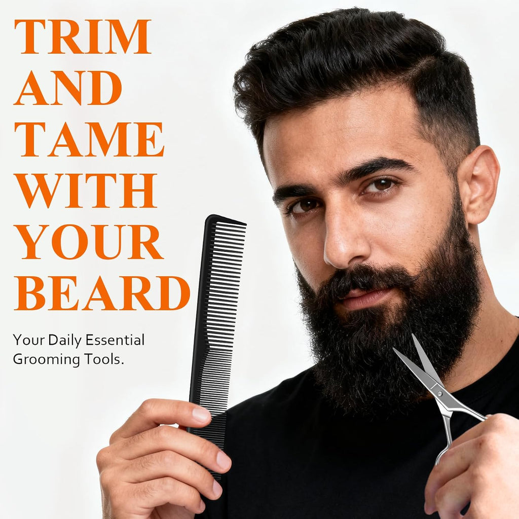 Beard Grooming Kit for Men Care, Beard Oil & Beard Balm, Boar Bristles Brush, Multi-Comb and Scissors for Beard and