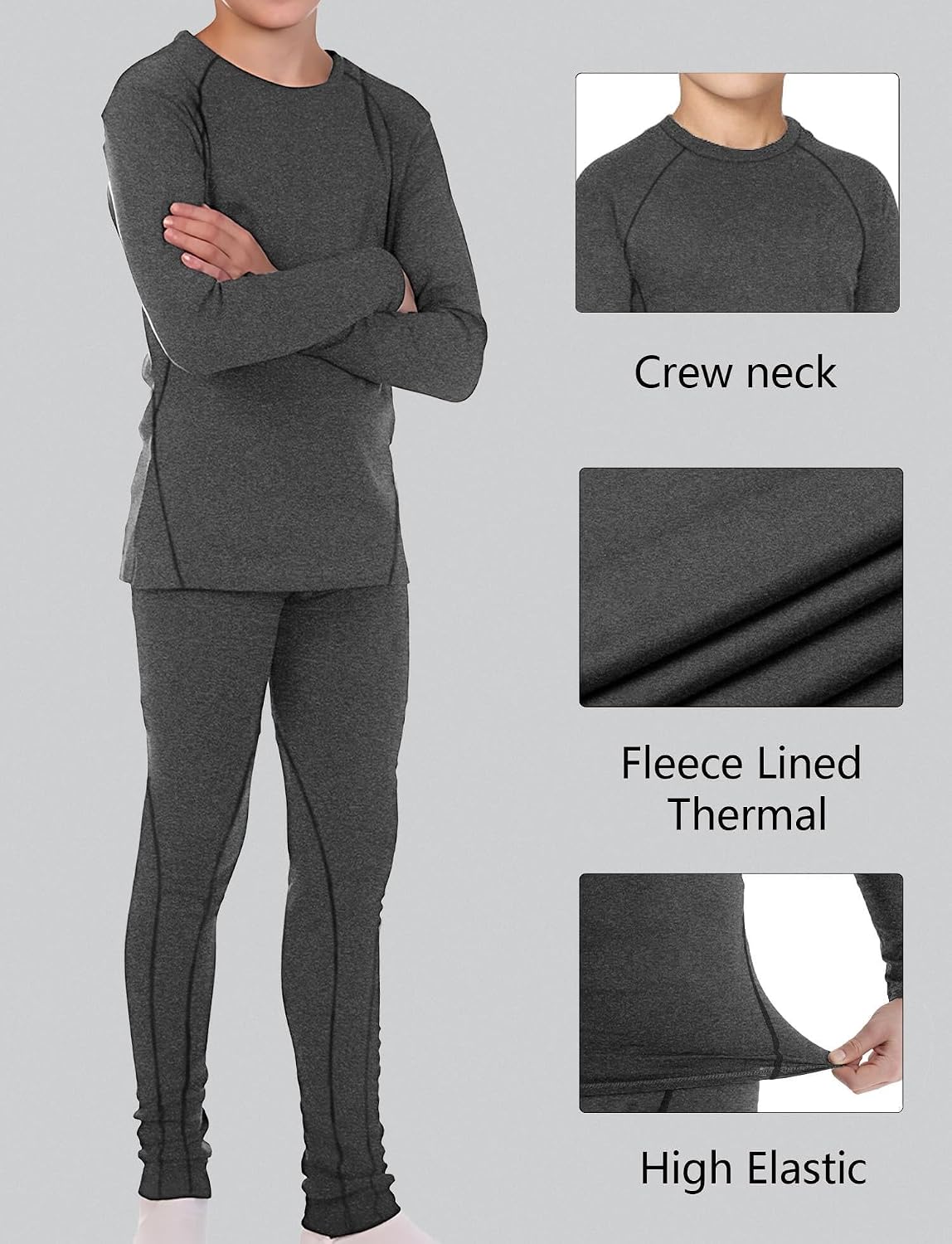 2 Sets Youth Boys Thermal Compression Base Layer Long Johns | Leggings and Shirts, Running, Basketball, Hockey