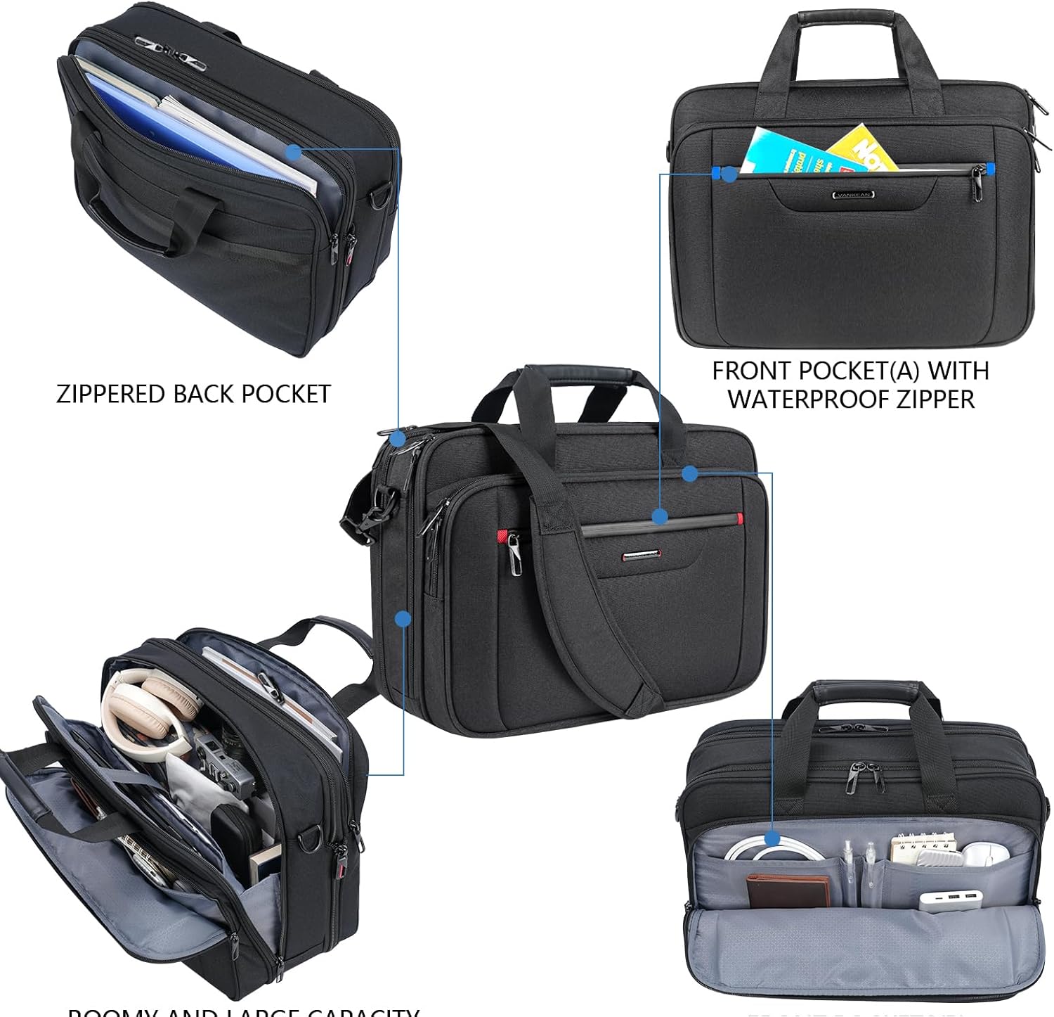 Laptop Briefcase Premium Laptop Case Fits Up to 17.3 Inch Business Shoulder Bag Laptop Expandable Water-Repellent