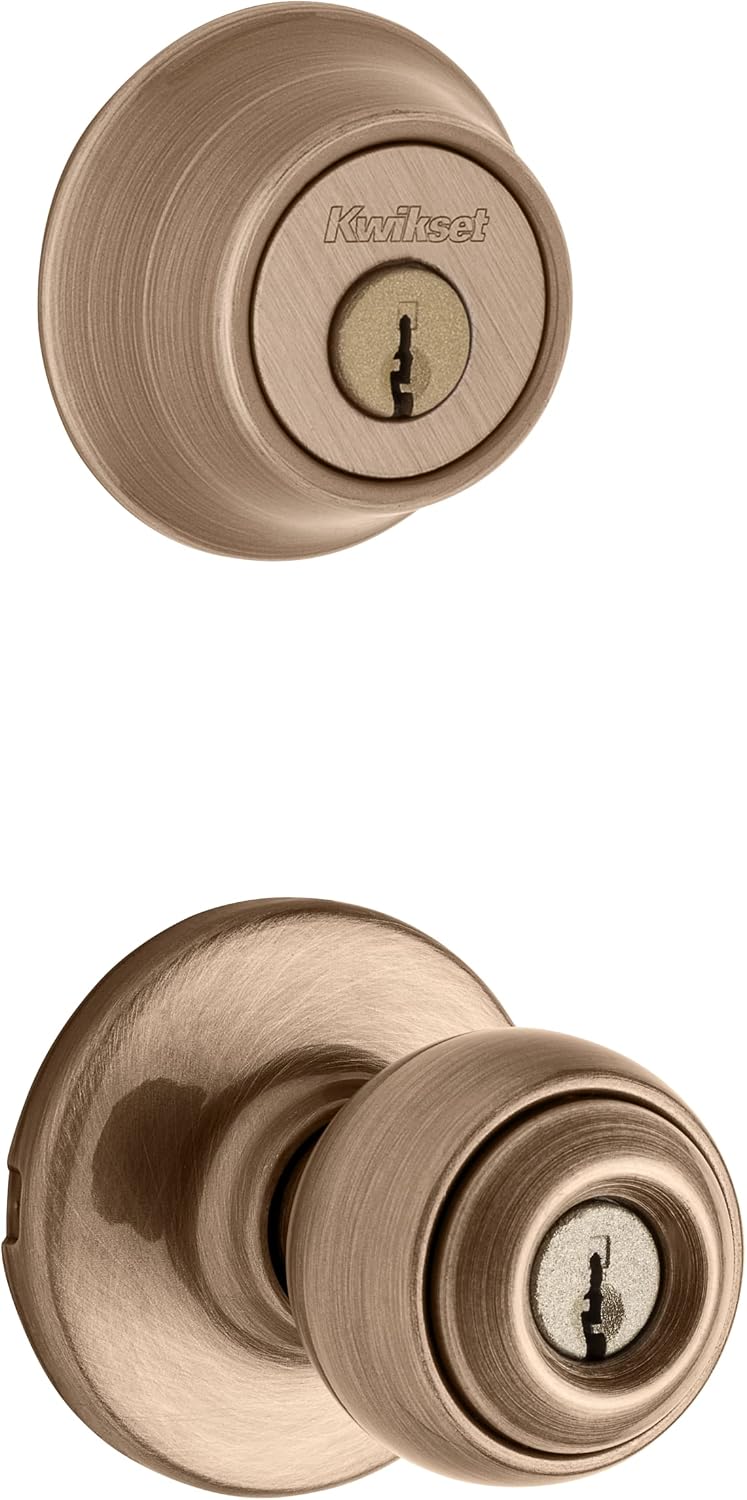 690P 5 CP Single Cylinder Deadbolt Combo Pack with Polo Entry Knob in Antique Brass