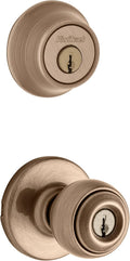 690P 5 CP Single Cylinder Deadbolt Combo Pack with Polo Entry Knob in Antique Brass