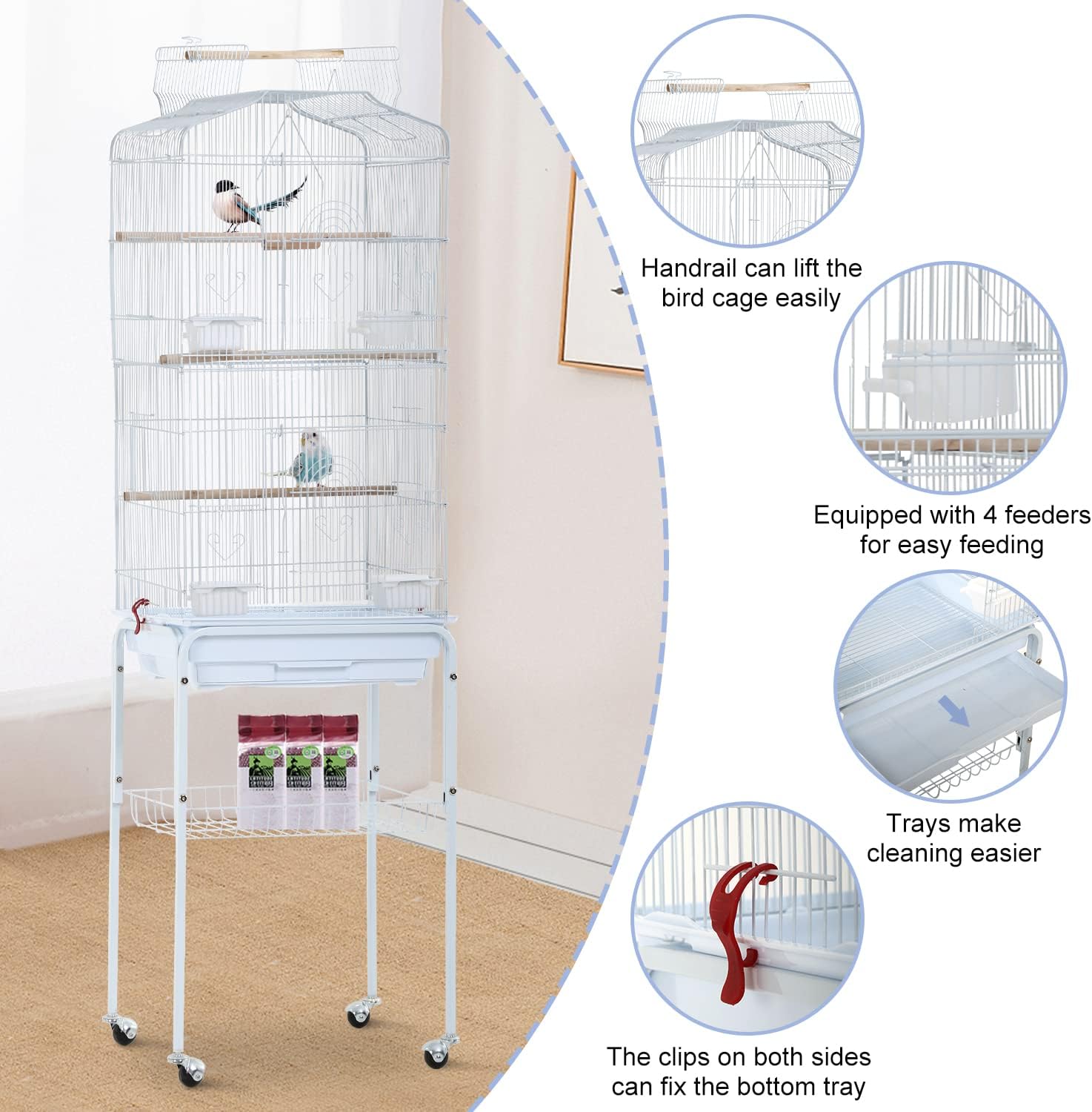 64 inch Bird Cage, Wrought Iron Parakeet Cage Bird Cages for Cockatiels, Medium Small Parrots, Conures, Lovebirds
