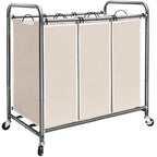 3 Section Laundry Sorter, Laundry Hamper with Wheels, Beige