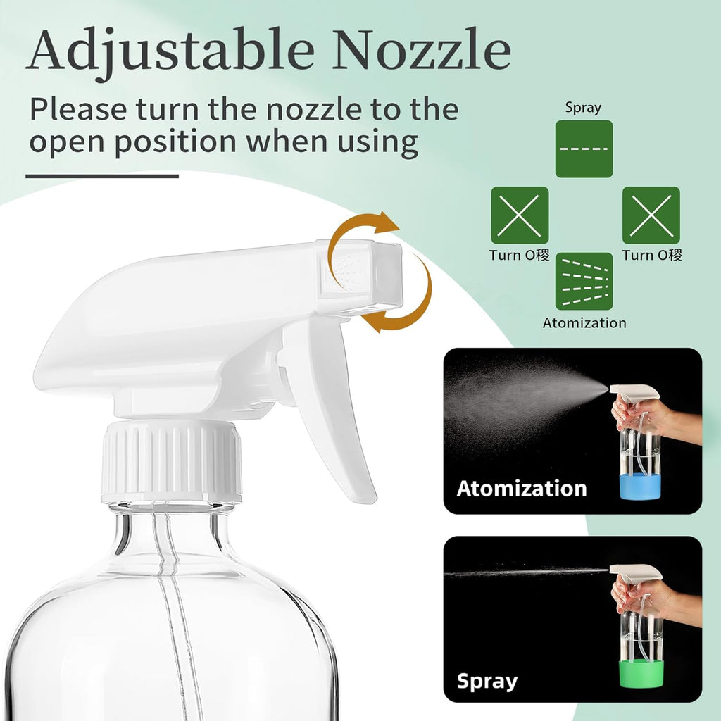 16oz Clear Glass Spray Bottles,6 Pack Glass Spray Bottles Refillable Empty Bottle with Adjustable Nozzle,Spray Bottle